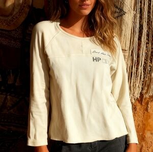 Diesel Y2K Logo Thermal Top Size L Cream Cotton Waffle Knit Long Sleeve